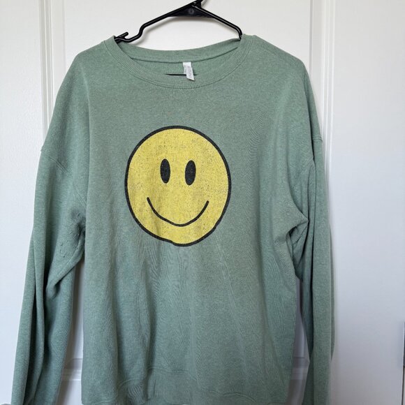 Green Smiley Face Sweatshirt – Unisex Style – Lightweight Pullover – XL - Picture 2 of 3